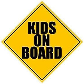 Yellow Caution Diamond Shaped Kids On Board Sticker (Safety Decals, Children Riding in Vehicle Vinyl, Drive Safely for Cars, Trucks (5 x 5 inch)