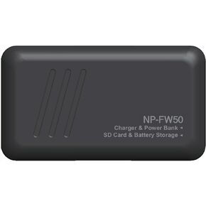 REFLEX CAMERA Dual NP-FW50 Battery Charger Box with SD Card Storage Compatible with Sony NP-FW50 Batteries with Power Bank Function, Works with Sony α7 Series, Sony a6 Series, Sony a5 Series Cameras