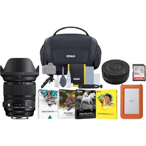 Sigma 24-105mm F4.0 Art DG OS HSM Lens for Nikon DSLR Cameras - High-Performance Zoom Lens Bundle with Portable Hard Drive, USB Dock, Camera Bag, 64 GB Memory Card, Editing Software (6 Items)