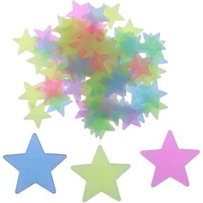100 pcs Mixed Color Glow in The Dark 3D Stars Luminous Fluorescent Plastic Wall Sticker for Kids Baby Room Bedroom Ceiling Home Decor
