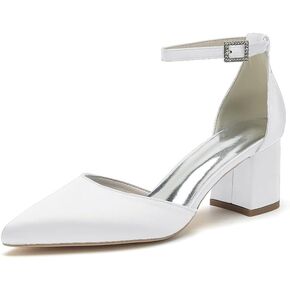 Women's Block Heels Satin Bridal Wedding Shoes CG2102-01 Pointed Toe Ankle Strap Court Shoes 2.36in/6cm