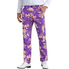 Lars Amadeus Floral Dress Pants for Men's Flat Front Party Prom Flower Printed Slacks