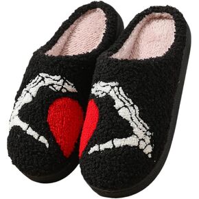 Womens Mens Slippers Retro Memory Foam Cute Cartoon Skeleton Ghost Pumpkin Plush Fluffy Warm Fur Lined slippers, Slip-Resistant Indoor House Home Winter Shoes