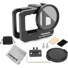 Gurmoir Back Door Metal Case for Gopro Hero 13 Hero 12 Hero 11 Hero 10 Hero 9 Black, Aluminum Protective Housing Cage, with 2 Cold Shoe Mount with 52mm Filter