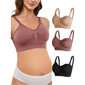 OYOANGLE Women's Maternity 3 Pack Wireless Nursing Bra Padded Ruched Knitted Breastfeeding Bralettes