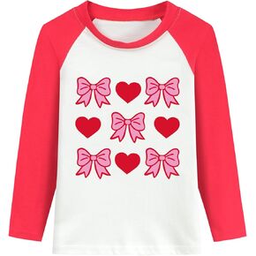 DDSOL Toddler Little Girl Valentine Day Shirt Love Heart Ladybug Tshirt Red White Raglan Long Sleeve Kid Tee Top
