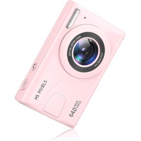 Digital Camera,4K Vlogging Camera for YouTube,64MP MP3 Player Kids Camera,2.8" IPS Screen Cameras for Photography,Auto Focus,18X Zoom,10 Filters,Portable Cheap Photography Camera for Students-Pink