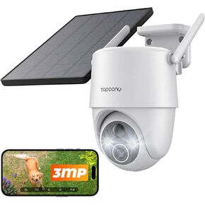 Topcony Solar Security Cameras Wireless Outdoor, 2K 3MP Pan Tilt Solar Cam with 2.4GHz WiFi, AI Detection, Color Night Vision, 2-Way Talk, No Hub Needed, Fast Forward, IP65 Waterproof, No Fee Cloud/SD