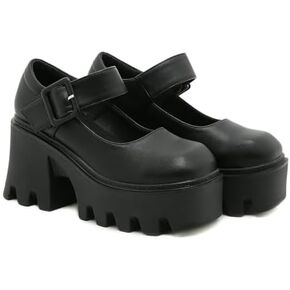 منصة الجلود السوداء للسيدات Wedge Heel Mary Jane Shoes Retro Round Toe Toe قابلة للتعديل قابلة للتعديل in Kuwait