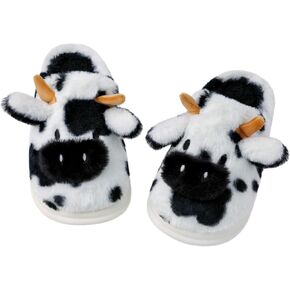 DCLTD Women's Cartoon Slippers Warm Animal Slide Fuzzy Cow Slippers with Memory Foam Plush Slip on House Shoes Anti-Slip Super Soft Shoes for Men and Women Trendy Gift