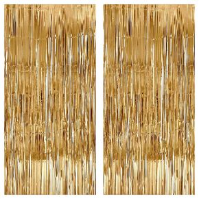 KatchOn, XtraLarge Champagne Gold Backdrop - 6.4x8 Feet, Pack of 2 | Gold Streamers for New Years Decorations | Gold String Backdrop for Gold New Years Eve Party Supplies 2024 | Golden Birthday Decor