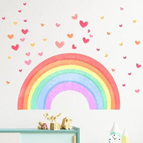 Rainbow Wall Decals for Girls Bedroom, Cute 26" Rainbow Decal & Heart Stickers for Kids, Girl Wall Decals, Playroom Wall Décor, Easy Rainbow Peel and Stick Wallpaper Kids, Toddler