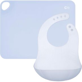 Olababy Fold N Go Silicone Placemat w Travel Case (Blueberry) + Olababy Fold N Go Silicone Baby Bib w Travel Case (Blueberry)