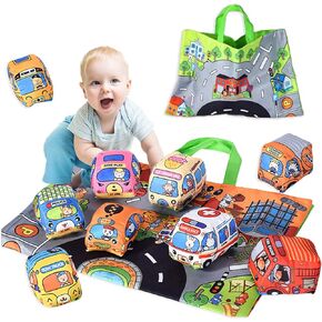 Baby Toys for 6-12 Months, 9PCS Soft Car Toys for Boys and Girls Aged 1-3 Years, with Playmat and Storage Bag, Ideal 1st Birthday Gift for Toddler Boys Aged 6-18 Months