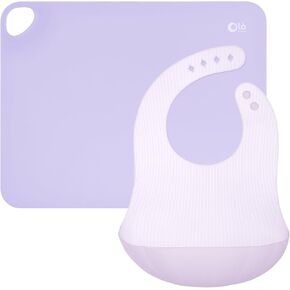 Olababy Fold N Go Silicone Placemat w Travel Case (Lilac) + Olababy Fold N Go Silicone Baby Bib w Travel Case (Lilac)