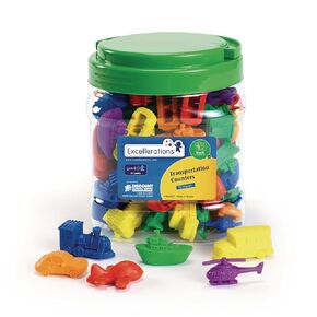Excellerations Math Manipulatives Set of 72 Transportation Vehicle Counters 1-1/2 inches -2 inches, STEM Educational Toys for Mathematics, Preschool