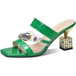Women's Sandals Shiny Diamond Chunky Heel Open Toe Sandals,Beach Fashion Casual Slip-On Shiny Platform Sandals.