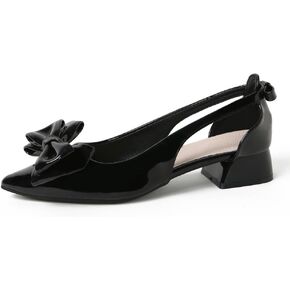 Women's Bow Slingback Heels Pointed Toe Chunky Heels Pumps Dress Shoes - 1.18'' Inches Height