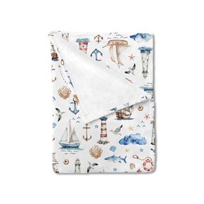 Watercolor Sailing Adventure Baby Blanket for Boy Girl Nautical Life Lighthouse Boat Anchor Flannel Swaddle Blanket Beach Summer Soft Receiving Blanket Newborn Toddler Nursery Crib Bed Blanket 30x40