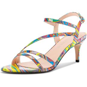 TNYNFBEB Womens Stiletto Mid Heel Open Toe Sandals Ankle Strap Buckle Prom Wedding Party Dress Patent Leather Summer 2.6 Inches Heels