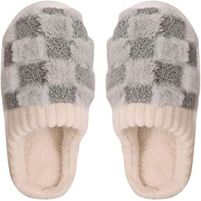 Verdusa Women's Plaid Fuzzy Slip on Bedroom Slippers Warm Indoor Home Slipper Shoes