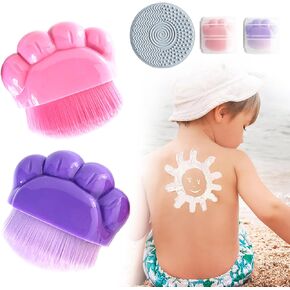 2Pcs Sunscreen Applicator for Kids, Sunblock Brush with Protective Case Sun Lotion Applicator SunCream Brush with Cleaning Pad for Suncream Liquid Foundation