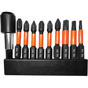 Magnetic Screwdriver Drill Bit Set Impact Torx Phillips PoziDriv Screwdriver Bits S2 Steel 1/4 Hex Shank with 60 mm Extension Quick Release Chunk(10pcs)