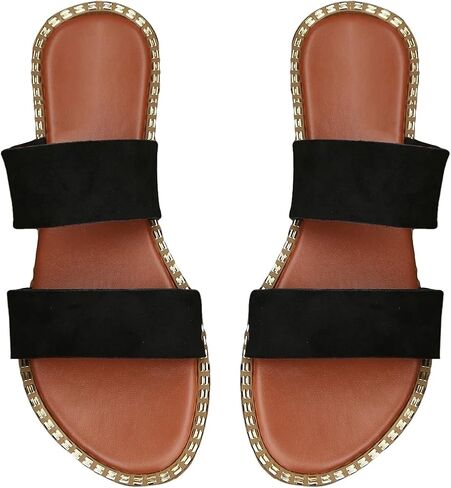 Verdusa Women's Open Toe Beach Summer Flats Suedette Suedette Slide Skidals Black 8 in Kuwait