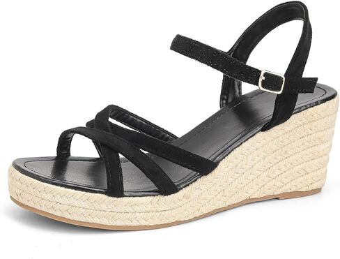 Dressy Open Toe Sandals Platform Wedge Sandals with Cushioned Insole and Ankle Strap Buckle,Strappy Espadrille Wedge Sandals for Women Comfortable Summer in Saudi Arabia
