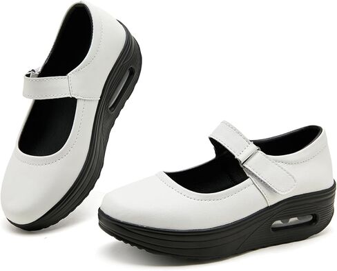 EnllerviiD Women Mary Jane Shoes Buckle Air-Cushion Casual Chunky Heel Round Toe Uniform Dress Platform Wedge Shoes Comfort Pumps Walking Shoes in Kuwait