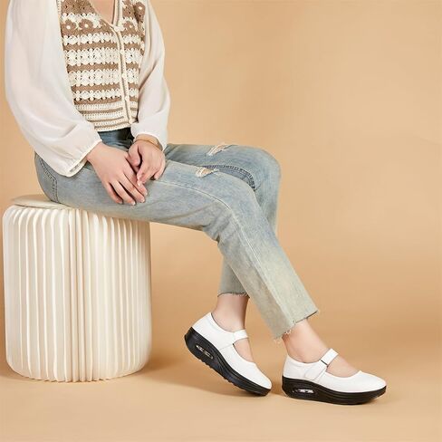 EnllerviiD Women Mary Jane Shoes Buckle Air-Cushion Casual Chunky Heel Round Toe Uniform Dress Platform Wedge Shoes Comfort Pumps Walking Shoes in Kuwait