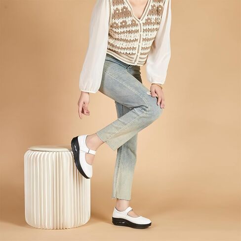 EnllerviiD Women Mary Jane Shoes Buckle Air-Cushion Casual Chunky Heel Round Toe Uniform Dress Platform Wedge Shoes Comfort Pumps Walking Shoes in Kuwait