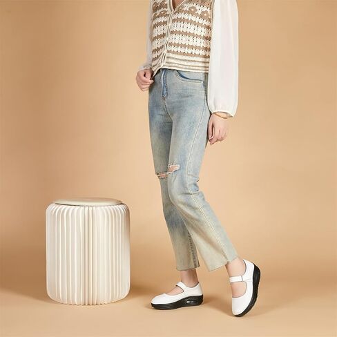 EnllerviiD Women Mary Jane Shoes Buckle Air-Cushion Casual Chunky Heel Round Toe Uniform Dress Platform Wedge Shoes Comfort Pumps Walking Shoes in Kuwait