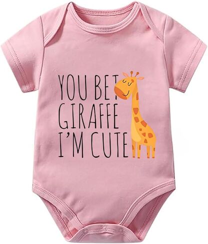 You Bet Giraffe I'm Cute Baby Clothes Short Sleeve Funny Infant Romper White Newborn Outfits in Kuwait
