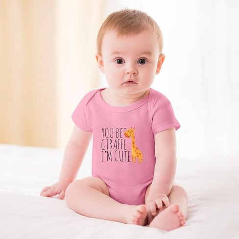 You Bet Giraffe I'm Cute Baby Clothes Short Sleeve Funny Infant Romper White Newborn Outfits in Kuwait