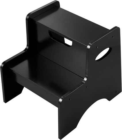 Blyde Wooden Toddler Step Stool for Kids, Toddler Kitchen Stool Helper, Toddler Step Stool with Handle Bamboo Step Stool for Bathroom, Kitchen Dual Height Step Stools for Kids(Black) in Saudi Arabia