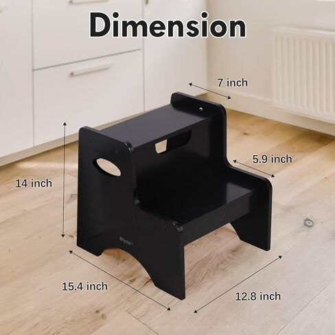 Blyde Wooden Toddler Step Stool for Kids, Toddler Kitchen Stool Helper, Toddler Step Stool with Handle Bamboo Step Stool for Bathroom, Kitchen Dual Height Step Stools for Kids(Black) in Saudi Arabia