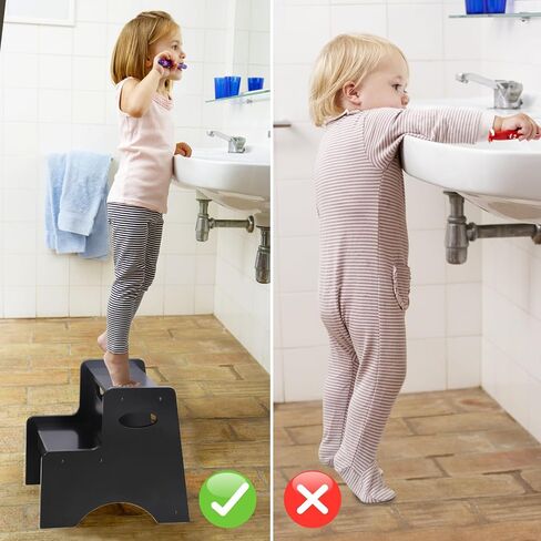 Blyde Wooden Toddler Step Stool for Kids, Toddler Kitchen Stool Helper, Toddler Step Stool with Handle Bamboo Step Stool for Bathroom, Kitchen Dual Height Step Stools for Kids(Black) in Saudi Arabia