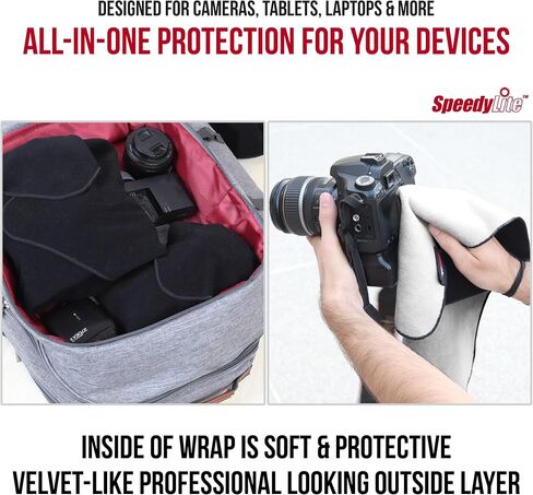 Camera Wrap Cloth – Self Stick Microfiber Wrap with Waterproof Mid-Layer - Versatile Tech Wrap for Cameras Lenses Tablets and Laptops - 18 or 15 inch - Black in Saudi Arabia