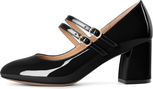 Esvowido Mary Janes Shoes for Women 2.5 Inch Double Straps Low Chunky Heels Comfortable Block Round Closed Toe Pumps in Patent Leather US Sizes 5 to 13 in Kuwait