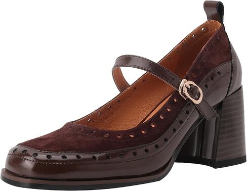 U-lite Women's Pumps Mary Jane High Heel Square Toe Oxfords Dress Shoes Casual Style Brown 8 in Saudi Arabia