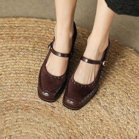 U-lite Women's Pumps Mary Jane High Heel Square Toe Oxfords Dress Shoes Casual Style Brown 8 in Saudi Arabia