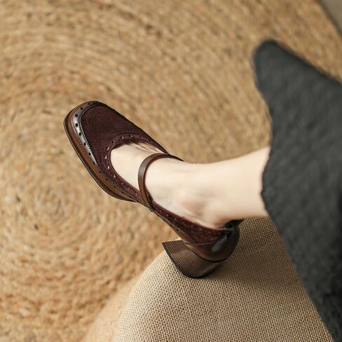 U-lite Women's Pumps Mary Jane High Heel Square Toe Oxfords Dress Shoes Casual Style Brown 8 in Saudi Arabia
