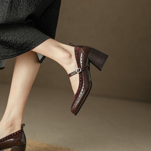 U-lite Women's Pumps Mary Jane High Heel Square Toe Oxfords Dress Shoes Casual Style Brown 8 in Saudi Arabia