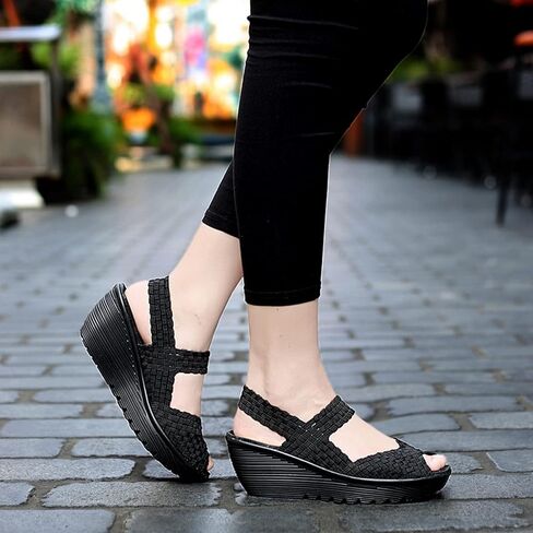 Touchmosees Women's Wedge Platform Slip-on Woven Pumps Casual Walking Shoes | Lightweight Mary Jane Shoe Soft Comfortable Sandals for Work Travel Garden in Saudi Arabia