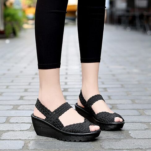Touchmosees Women's Wedge Platform Slip-on Woven Pumps Casual Walking Shoes | Lightweight Mary Jane Shoe Soft Comfortable Sandals for Work Travel Garden in Saudi Arabia