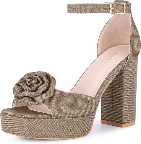 Allegra K Women's Flower Square Toe High Platfor in Kuwait