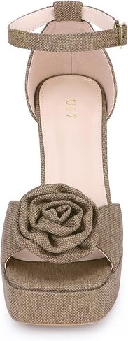 Allegra K Women's Flower Square Toe High Platfor in Kuwait