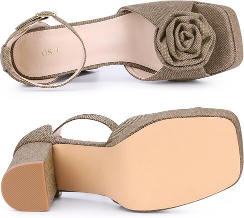 Allegra K Women's Flower Square Toe High Platfor in Kuwait