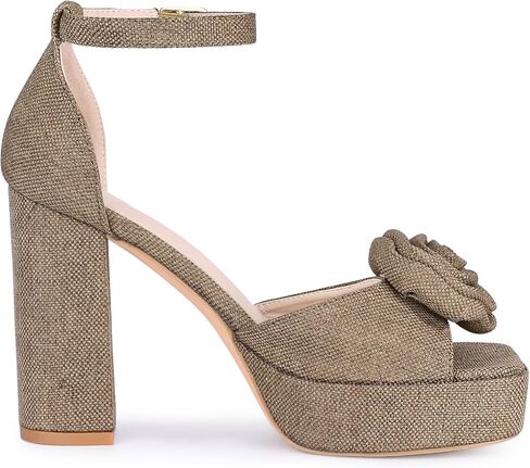 Allegra K Women's Flower Square Toe High Platfor in Kuwait